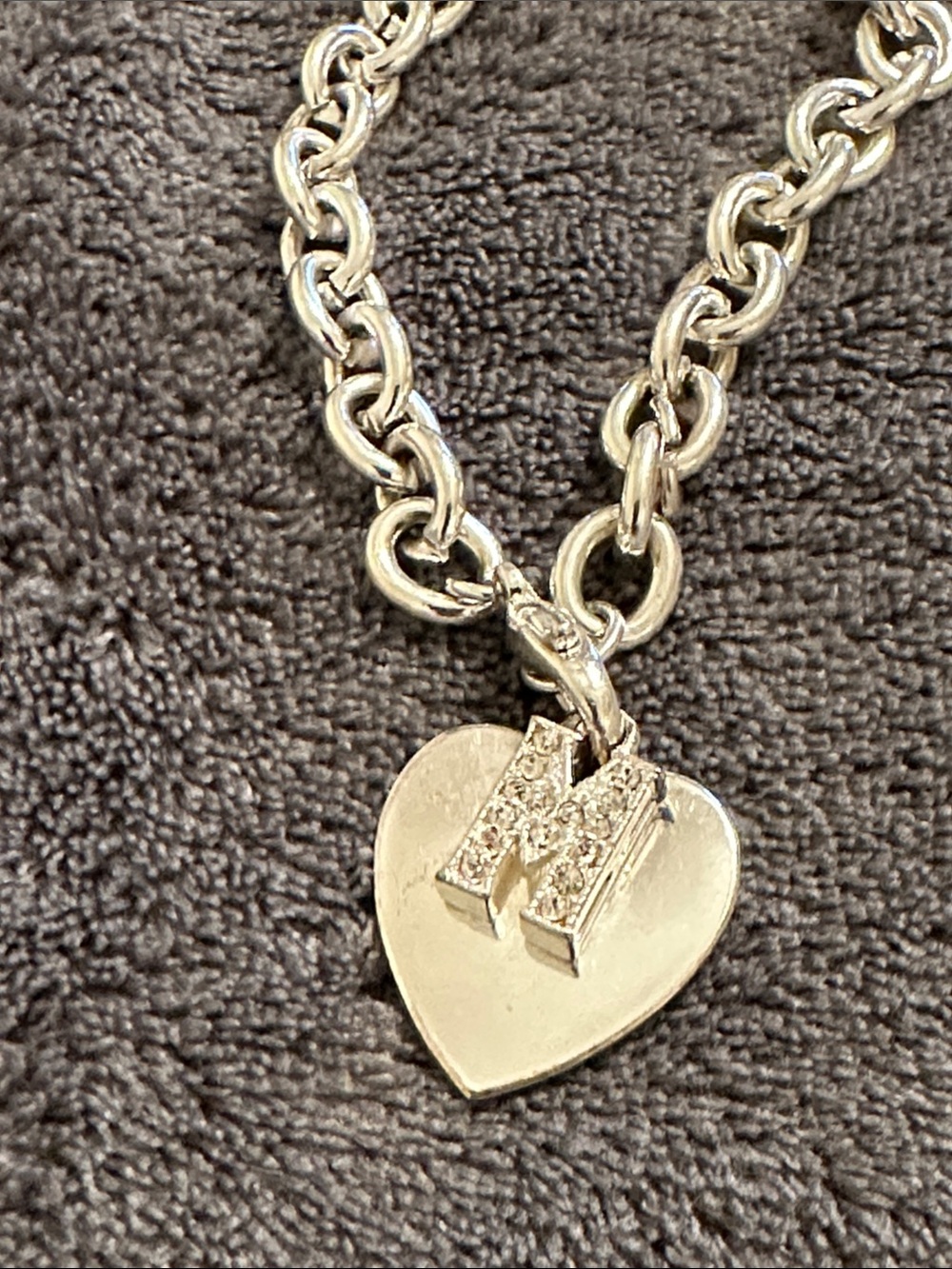 Heart Initial 'M' Charm Chain Bracelet